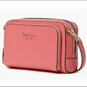 Kate Spade Dual ZipAround Crossbody Garden Pink Saffiano